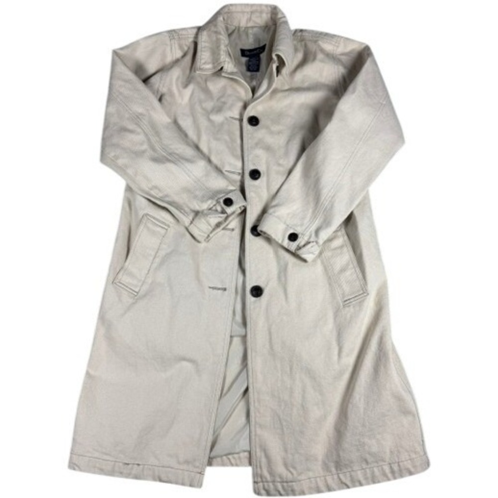 Denim & Co Trench Coat Womens XS Cream Cotton Twill Longline Button Front Jacket